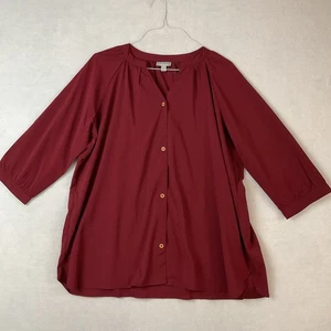 Blusa túnica top Catherines para mujer más 0X borgoña botones delanteros mangas 3/4 - Imagen 1 de 9