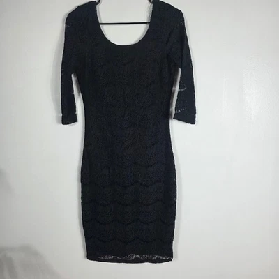 Fire Los Angeles Black Lace Zipper Bodycon Dress 3/4 Sleeve Midi Size M - Image 1 of 4