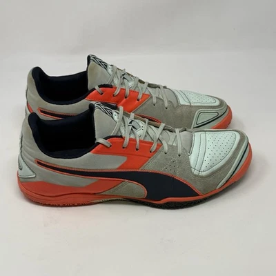 Puma Invicto Sala Indoor Soccer Shoes Mens 10.5 Green Orange Leather Suede - Image 1 of 4
