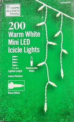 HOME ACCENTS HOLIDAY 200 Warm White Mini LED Icicle Lights 17.6 FT - Image 1 of 2