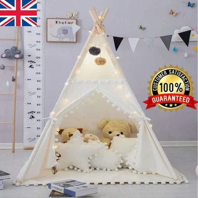 2025 New Large Canvas Kids Teepee Star Wood Indian Tent Child Play House UK ~ - Image 1 of 4