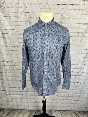 Camisa social masculina Luck Brand M 15-15-1/2 slim fit estampa palmeira mistura de algodão - Imagem 1 de 4