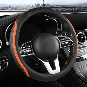 Car Steering Wheel Cover, Leather Steering Wheel Cover Orange Universal 14.5-... - Picture 1 of 7