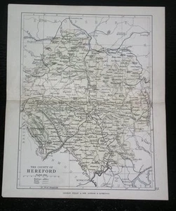1884 ANTIQUE MAP OF COUNTY OF HEREFORD HEREFORDSHIRE / ROSS LEDBURY ENGLAND - Picture 1 of 3