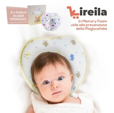  CUSCINO NEONATO PLAGIOCEFALIA ANTISOFFOCO ERGONOMICO ANALLERGICO CON 2 FEDERE - Immagine 1 di 4