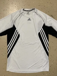 Adidas Youth Boy Medium White Shirt w Black Quick Dry Sport Athletic Performance - Picture 1 of 8