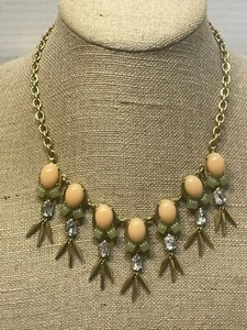 NEW WITH TAGS J CREW CREAM OLIVE BRASS DANGLES FEATHER BIB NECKLACE CHOKER - Picture 1 of 6
