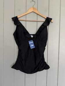 NWT Hilor Tankini Top 16 Tummy Control Ruffle Sleeves Black NEW - Picture 1 of 5