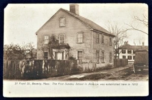 Postal Primera Escuela Dominical en EE. UU. Front St Beverly Massachusetts MA PC 1910 años 1910 - Imagen 1 de 1