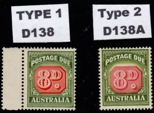 1958 8d 'Australia Postage Due' stamps Die 1 & Die 2 Pair of Stamps:Muh - Picture 1 of 2