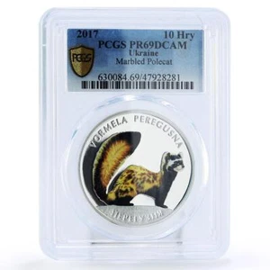 Ukraine 10 hryvnias Endangered Wildlife Polecat Peregusna PR69 PCGS Ag coin 2017 - Picture 1 of 2