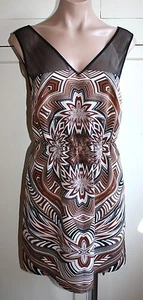 Petticoat Alley By Macy's Brown Geometric Artsy Print Shift Sz XS Dress - Picture 1 of 4