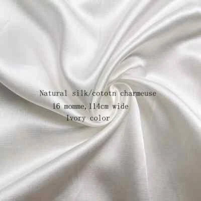 16 momme 45'' Wide By Yard Ivory White Silk Cotton Charmeuse Fabric Natural - Image 1 of 4