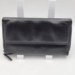 Wilson’s Leather Black Genuine Leather Women's Trifold Wallet Purse Clutch - Picture 1 of 10