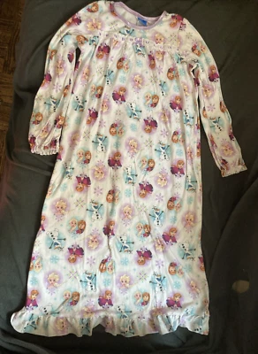 Disney Frozen Dress Pajama for Girls Size 10 Fleece Ana Elsa Olaf in White - Image 1 of 4