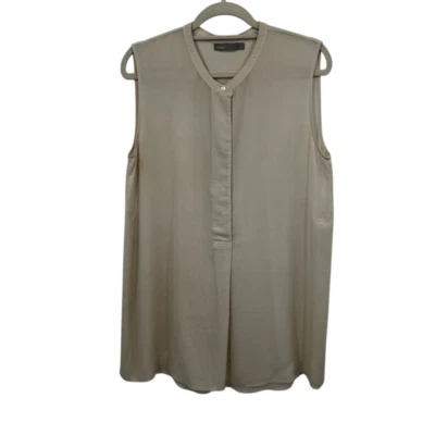 Túnica Vince 100% seda botão frontal sem mangas creme tamanho grande - Imagem 1 de 4