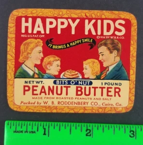 Vintage Happy Kids Erdnussbutter Etikett Karte - Bild 1 von 2
