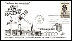 1984 FDC Jim Thorpe 1912 Olympics in Stockholm Hunt Cachet - Picture 1 of 2