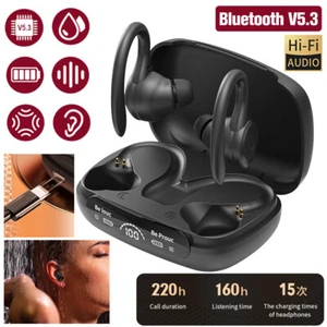 Bluetooth Headset 5.3 TWS Wireless Earphones Earbuds Headphones Stereo Ear Hook - Picture 1 of 18