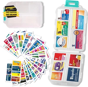 Pill Organizer with Medicine Labels - 7 Day Travel Daily Container, Mini Medicat - Picture 1 of 8