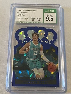2020-21 Crown Royale Lamelo Ball Crystal Blue 72/99 Rookie CSG 9.5 RC - Image 1 of 2