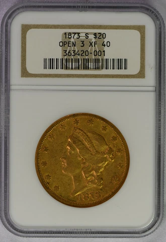 1873 S NGC XF40 Open 3 $20 Gold Liberty Double Eagle Free Shipping! Cover