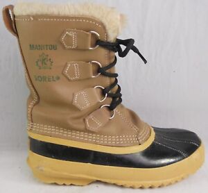 Sorel Manitou Boots Brown Waterproof Leather Fur Lined Canada Women's Size 6