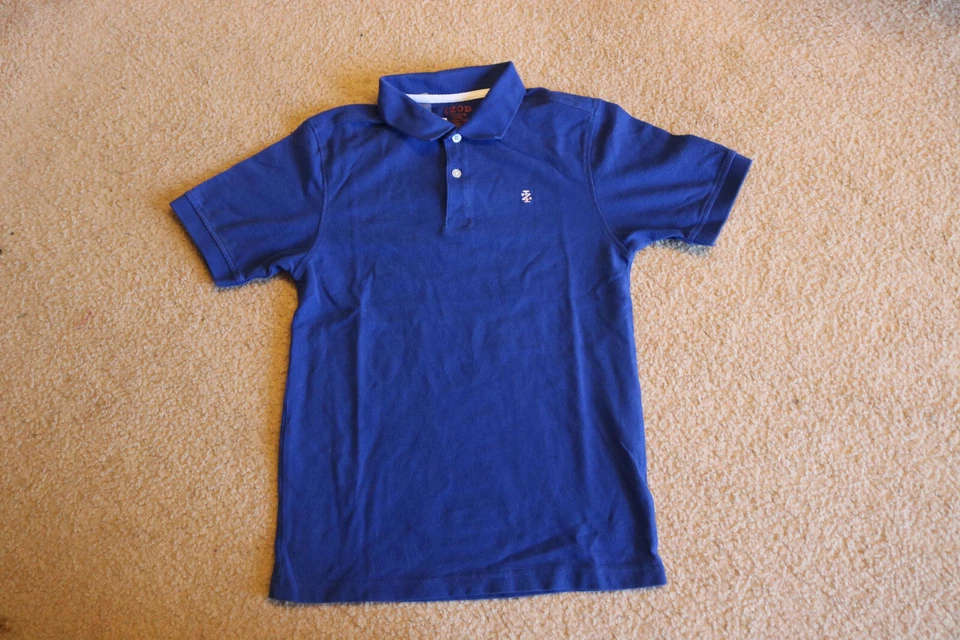 Izod 男孩蓝色 100% 棉短袖橄榄球 Polo 休闲衬衫 L 码 (14/16) — 第 1/4 张图片