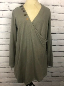 Soft Surroundings Faux Wrap Green V-Neck Beaded Buttons Size M Asymetrical Tunic - Picture 1 of 8