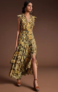 $249 Ruched Python Printed Maxi Dress Size 8 - Picture 1 of 16