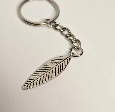 Feather Charm Key Chain / Pendant Keychain - Silver Color Metal - Image 1 of 3