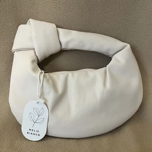 Melie Bianco Cream Handbag Faux Vegan Leather Alexandra Handle Small Clutch Prom - Picture 1 of 3