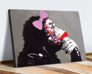 BANKSY DJ MONKEY FEMALE GORILLA CANVAS WALL ART PRINT GRAFFITI DEEP FRAMED - Picture 1 of 4