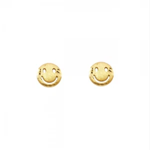 14K massive Gelbgold Smiley Gesicht Ohrstecker - lächelndes Lächeln glücklich Damen Herren - Bild 1 von 1