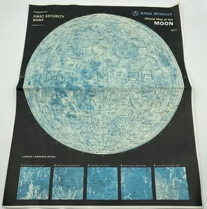 Rand McNally Carte Officielle de la Lune 1969 Première Banque de Sécurité Apollo 8-11 - Photo 1/5