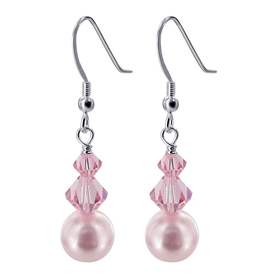 925 Silver Earrings with Crystals & Simulated Pearl Elegant Jewelry for Everyday - Image 1 of 1