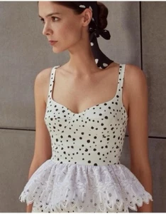 Silvia Tcherassi White Black Polka Dot Peplum Top XS Fairy Whimsical - Picture 1 of 10