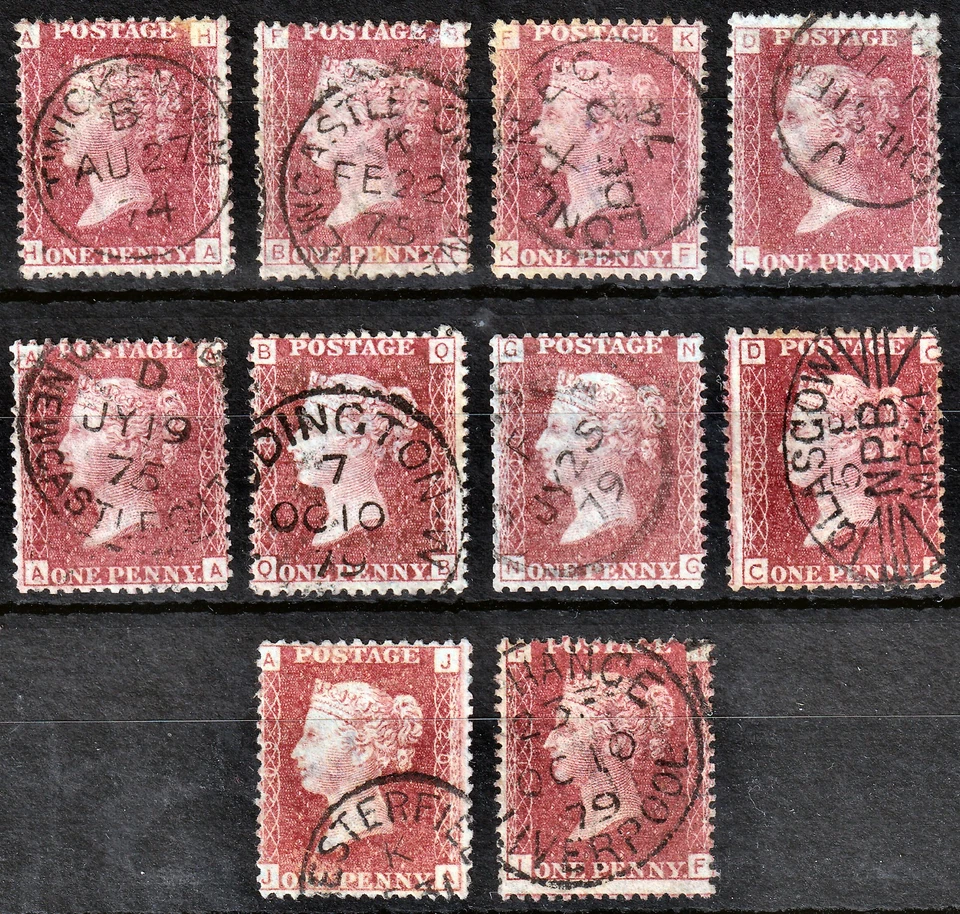 1864/79 SG43/44 1d РОЗОВЫЕ/ОЗЕРНЫЕ КРАСНЫЕ ОЧЕНЬ ТОНКИЕ КОМПАКТ-ДИСКИ КОЛЛЕКЦИЯ ПЛАСТИН X 10 - Изображение 1 из 2