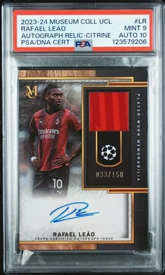 2023-24 Topps Museum UEFA Relics #LR Rafael Leao Citrine #/150 PSA 9 AUTO 10 - Image 1 of 2