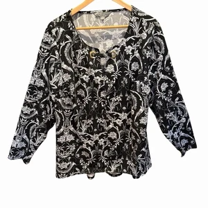 Valerie Stevens 2X Floral High Low Top Langarm Rundhals Stretch Büro - Bild 1 von 10