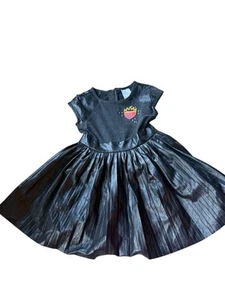 Disney Parks Evie Descendants Black Short Sleeve Faux Leather Pleated Dress 4 - Picture 1 of 5