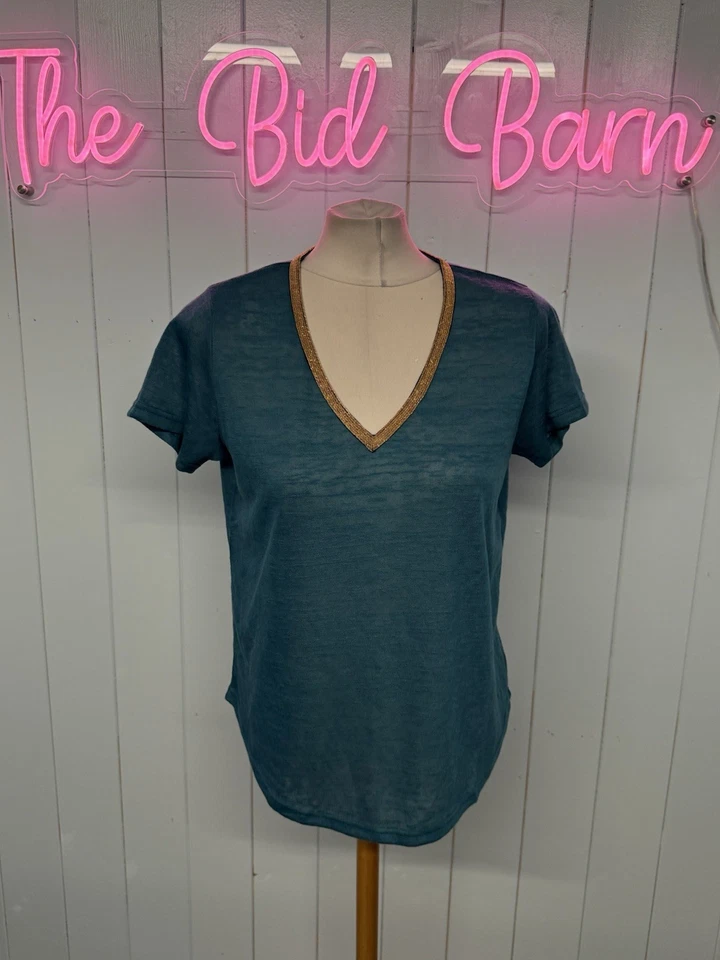 Molly Bracken Top Size Medium Ladies Irish Designer Teal Gold Short Sleeve  - Image 1 of 4