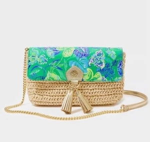 Lilly Pulitzer- Straw Crossbody/Clutch Purse Bag Coastal Summer Resort Casual - Picture 1 of 9