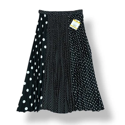 Anne Klein Petite Black White Mixed Polka Dot Pleated Midi Skirt NWT Petite S - Image 1 of 4