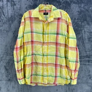 VTG Paul & Shark Mens Linen Long Sleeve Plaid Multicolor Button Up Shirt Large - Picture 1 of 10