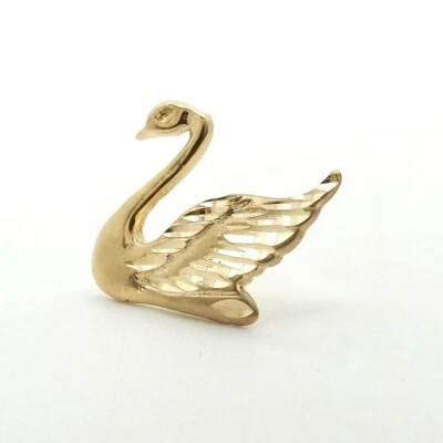 14k Yellow Gold Swan Tie Tac Mens Lapel Pin Diamond Cut Unisex New - Image 1 of 4