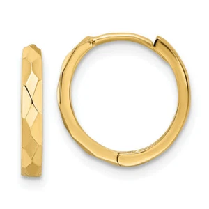 14K Solid Yellow Gold Round Huggie Small Hoop Earrings - Picture 1 of 5