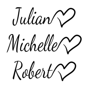 Tatuaje de corazón con nombre de guión personalizado (juego de 2) - Imagen 1 de 4