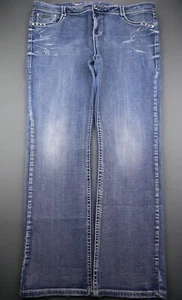 LA Idol Damenjeans mittelhoher Bund Bootcut dicke Nähte verzierte Flügel Größe 19 - Bild 1 von 12