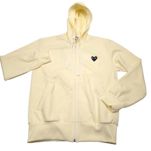 $290 PLAY Comme des Garcons Ivory Full Zip Heart Hoodie AZ-T256-051 Mens Large - Picture 1 of 13